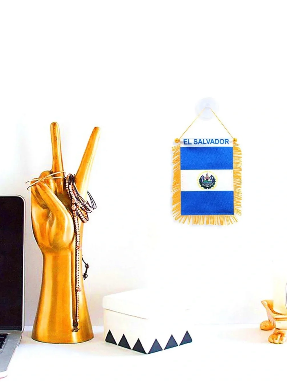 El Salvador Mini Wall Flag Banner with Gold Fringe